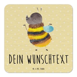 Mr. & Mrs. Panda Personalisierter Bierdeckel Hummel flauschig 100er Set - Personalisierte Geschenke, Natur, Gute Laune, Blume, Bierdeckel mit Namen,