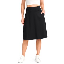 Viodia 25" Knee Length Long Skorts for Women with Pockets Dressy Casual Midi Skort Summer Travel Modest Skirts, Black, Medium