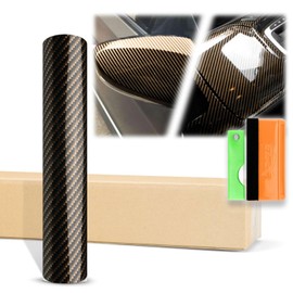12"x60" (1FTx5FT) 2D High Gloss Carbon Fiber Textured High Gloss Gold Glossy Vinyl Wrap Auto Car Sticker Decal Film Sheet Bubble Free Air Release Technology with Tool Kit
