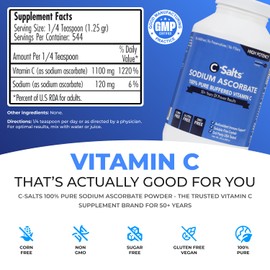 C-Salts Pure Sodium Ascorbate Vitamin C Powder - Non-Acidic Sugar-Free Buffered Powdered Drink for Hydration & Immune Support - Antioxidant for Overall Wellness - Perfect for Drinks or Recipes - 24 oz