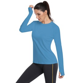 HISKYWIN Women's UPF 50+ Sun Protection Long Sleeve Shirts Outdoor Hiking Fishing Tops HF103-Ocean Blue-M