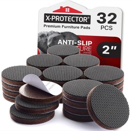 X-Protector Non Slip Furniture Pads for Hardwood Floors 32 PCS 2” - Round Anti Slip Furniture Pads - Self-Adhesive Rubber Furniture Pads Non Slip - Ideal Furniture Stoppers to Prevent Sliding!