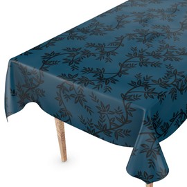 Washable Oilcloth Tablecloth 100 x 140 cm Cut Edge Chika Dark Blue Garden Tablecloth Oilcloth