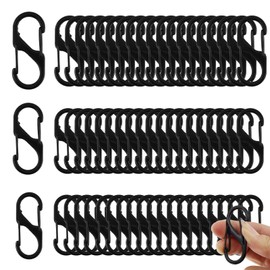 TOKSEO Pack of 60 S Carabiners, 50 mm/40 mm/32 mm Metal Anti-Theft Double Carabiner, Mini Carabiner for Outdoor Camping, Hiking, Key Hanging (Black)