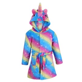 KAKU NANU Bathrobe Children's Girls Unicorn 4-11 Years Fluffy Warm Plush Bathrobe Cuddly Dressing Gown Children Gifts for Girls, Rainbow Horse - Blue