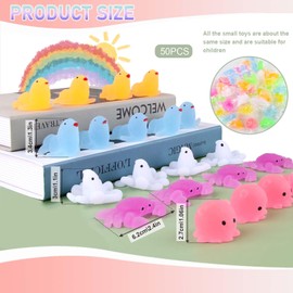 SilverChry 50 Pieces Squeeze Animal Toys, Mochi Squishy Toys, Mini Soft Kawaii Squishies Anti-Stress Toy Set (Random Style), Stress Relief Gifts for Adults and Children