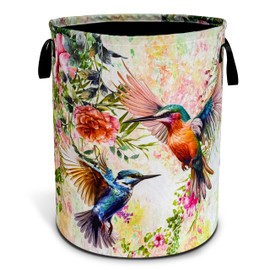 Beautiful Hummingbird Laundry Basket Bird Flower Foldable Waterproof Oxford Cloth Funny Tote Bag Laundry Hamper Clothes Storage Bucket Toy Organizer For Bathroom/Laundry Storage/Bedroom 18.9x16.5 Inch