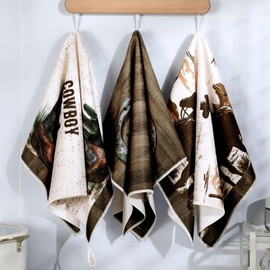 Bencailor 6 Pcs Western Cow Kitchen Towels Decorative Sets Dish Towels Absorbent Fast Drying Hand Tea Vintage Hanging Reusable Cleaning Dishcloths for Cooking Farmhouse Bathroom Accessory