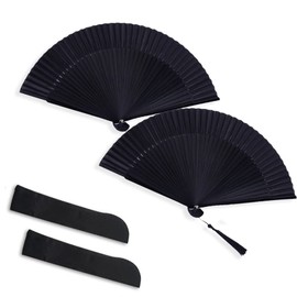 Pack of 2 handheld folding fan fans, hand fan, black, men and women, fabric fans for dance, party, wedding gifts, DIY decoration, home decorations (black)
