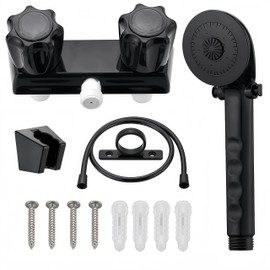 RV Shower Faucet with Showerhead & Hose – Outdoor Non-Metallic RV Shower Kit, On/Off Valve & Diverter, Handheld Shower Replacement for RVs, Motorhomes, Campers, Travel Trailers (Black)