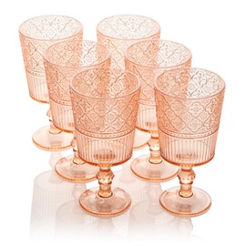 Victoria Blush Set of 6 Premium Acrylic All Purpose Goblet 3.5x3.5x7 14oz – Unbreakable Drinkware with Elegant Embossed Design, Perfect for Everyday Use & Entertaining