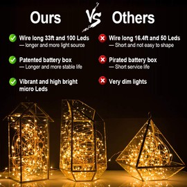 MUMUXI 4 Pack 33Ft 100 LED Fairy Lights Battery Operated String Lights with 8 Modes Remote Control Timer Waterproof Copper Wire Twinkle Lights for Bedroom Wedding Party Chirstmas Decor, White Warm