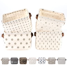LessMo 4 Pack Storage Baskets, Collapsible Mini Storage Boxes, Canvas Fabric Waterproof Storage Bins made from Cotton and Linen, for Toys, Bathroom, Closets, Playroom (GREY-SPOT, Thin/waterproof)
