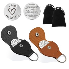 Pocket Hug Token Keychain - Inspirational Gifts for Men & Women, Boyfriend, Girlfriend, Husband, Wife with Leather Key Chain - Thoughtful Present for Son, Daughter, Brother, Sister, Teacher 2 pcs