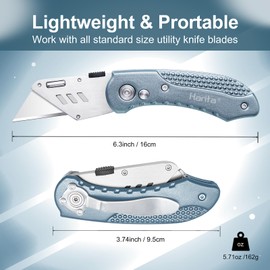 Harita Utility Knife Box Cutter Quick Change Blades, Back-lock Mechanism, Portable Belt Clip, with 5-piece Extra Blades, Grey