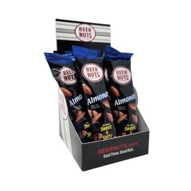 BEER NUTS Individual Tube Bags Display, Sweet & Salty Bar Nuts - Gluten Free, Kosher, Low Sodium Peanut Snacks Made In The USA (12 Pack) (12 Count, Sweet & Salty Almonds)