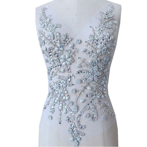 Sparkling Rhinestone Applique Handmade Beaded Motif Patch Crystal Bling Applique Sew on Bridal Wedding Ball Dress Gown