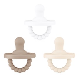 Ryan & Rose Ryan & Rose Cutie PAT All-in-One Pacifier and Teether Massaging Teething Ring and Hideaway Binky for Growing Babies (Canvas (3 Pack), Flat)