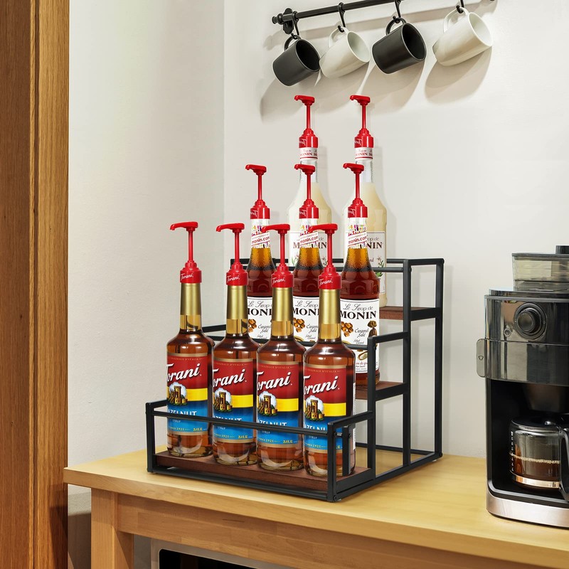 THYGIFTREE Coffee Syrup Rack Organizer 3-Tier 12 Syrup Bottles Holder