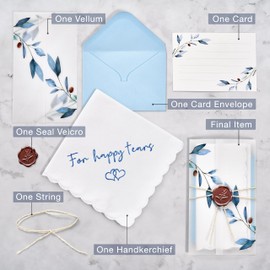 W&F GIFT Handkerchief - 12" x 12" - Something Blue for Bride on Wedding Day - Fun Gift - Blue Olive Leaf, For Happy Tears, 6" x 6"
