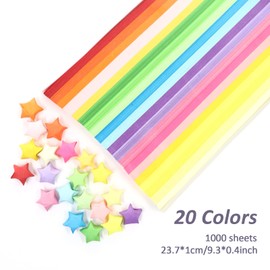 1000 Sheets Origami Star Paper Strips Double Sided 20 Vibrant Colors Lucky Star Paper Star Foldable Paper Strips Origami Paper Strips for DIY Crafts Decoration (Solid Color)