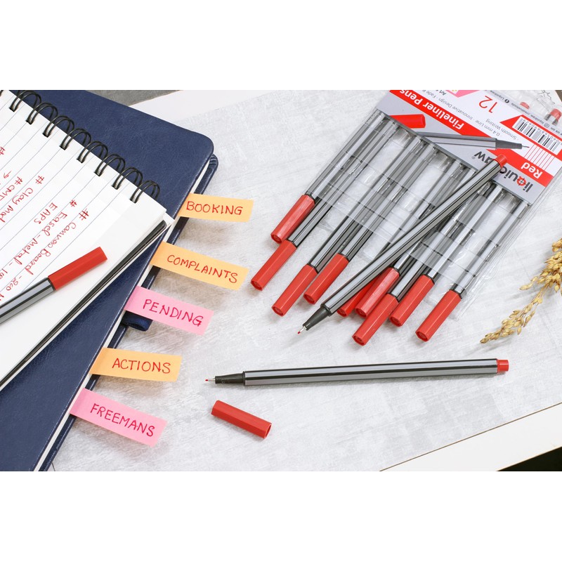 Liquidraw 12 Red Fineliner Pens Set Fine Point Pens 0.4mm