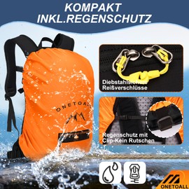 ONETOALL Theft-Proof Hiking Backpack Women's 20L, Lightweight Daypack Men's Small, Waterproof Bicycle Backpack with Back Ventilation for Hiking, Day Tour, Cycling, Travel, Commuting, Only 500 g