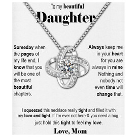Daughter Necklaces From Mom Mother Daughter Necklace 925 Sterling Silver Mother To Daughter Gifts Christmas Birthday Gifts With Heartfelt Message & Lighted Box (Love Knot, 925 Sterling Silver)