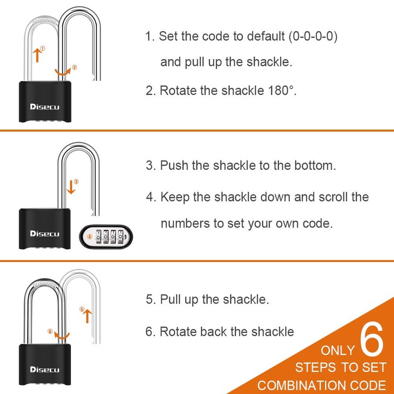 disecu® Heavy Duty Long Shackle 4 Digit Combination Lock Outdoor