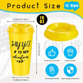 FillTouch 48 Pcs 16 oz Reusable Plastic Coffee Cups with Lids and Positive Sayings, Bulk Inspirational Gifts for Women Men Employee Coworker Staff Team Volunteer, Hot or Cold Drinks (Bright Color)