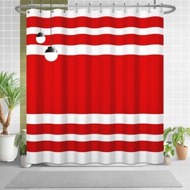 Uiiooazy White Red Shower Curtain for Bathroom 72x72inches Boho Red and White Striped Waffle Shower Curtain Set with Hooks Bohemia Geometric Decor Waterproof Fabric Shower Curtain