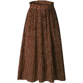 Hoerev Women Print Dot with Pockets Pleated Long Skirt Beach Party Maxi Skirt,CoffeeDot,Large