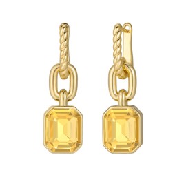 MESOVOR Gold Crystal Drop Earrings, 18K Gold Plated Hoop Earrings | Emerald Green Black Earrings Jewelry Gift for Mother Wife (Yellow)