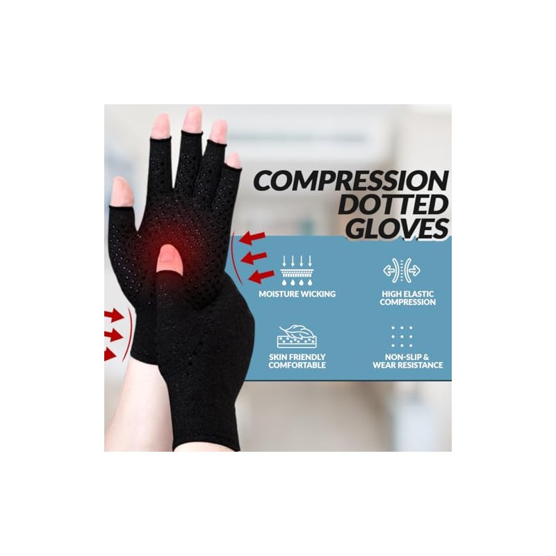 Hotcakes Fingerless Compression Arthritis Gloves for Women & Men with