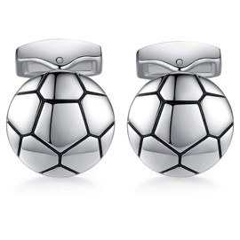 HONEY BEAR Sports Football Soccer Cufflinks - Stainless Steel For Mens Shirt Wedding Business Gift,Silver