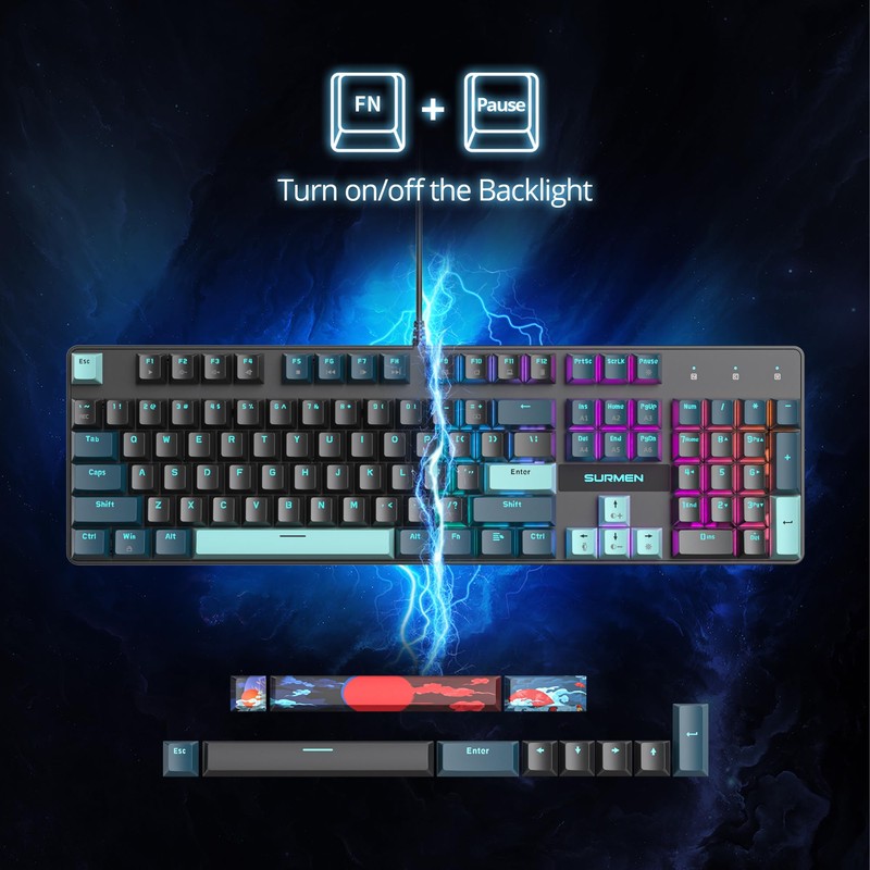 surmen Full Size Creamy Keyboard with Number Pad, 104 Keys