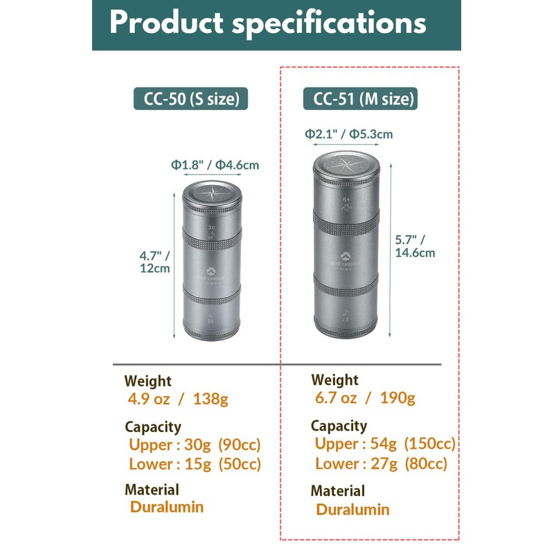 camping moon Coffee Canister 2-Stage CNC Cutting Duralumin CC-51-H