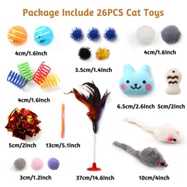 QUOZUO 26 pcs Kitten Toys Cat Toys, Cat Toys Variety Pack for Kitty, Cat Wand Toy, Cat Feather Toys, Cat Balls with Bells, Cat Mouse Toy, Catnip Toys for Indoor Cats