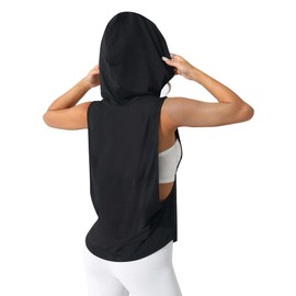 Remidoo Women's Sleeveless Hoodie Open Side Hooded Workout Tank Top Activewear Shirt Sun Moon Black Small