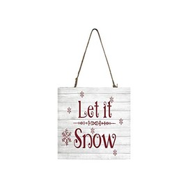 Red and White Let it Snow Printed Handmade Wood Christmas Ornament Small Sign