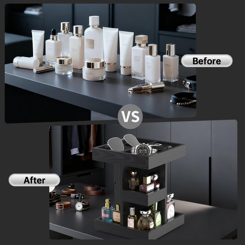 Cologne Organizer for Men Rotating Bathroom Counter Organizer, 3-Tier Solid
