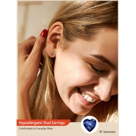 FaithHeart Sterling Silver Earrings for Women, Heart/Square/Celtic Knot Birthstone Stud Earrings Dainty Cubic Zirconia Hypoallergenic Jewelry with Gift Box