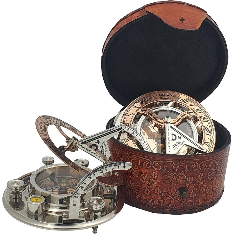 WOANIN Antique Brass & Copper Sundial Compass silver Clock in