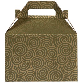 JAM Paper Gable Gift Box with Handle - Medium - 4 x 8 x 5 1/4 - Green & Gold Swirl - Sold individually