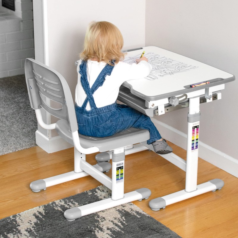 VIVO Gray Height Adjustable Childrens Desk and Chair Set |