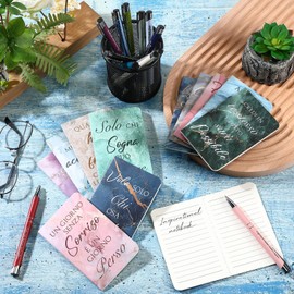 Sinmoe Pack of 24 Mini Pocket Notebooks with Motivational Phrases Colourful Ballpoint Pen Small Notebooks Motivational Notebooks Graduation Thank You Gift for Colleagues, 12 Styles