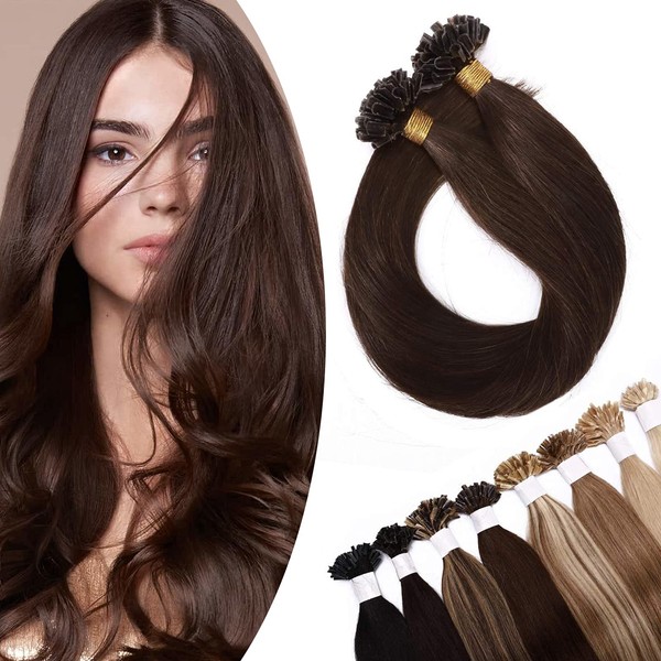 SEGO Bondings Real Hair Extensions, 0.5 g/Strands, 200 Strands, Keratin U-Tip Glue, 100% Remy Human Hair, Medium Brown #4-1, 50 cm (100 g)
