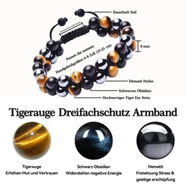 HAYOUWAY Father's Day Gift for Dad Men Tiger Eye Bracelet for Men Women Black Obsidian Hematite Bracelet 8 mm 10 mm Bead Bracelet Adjustable Bracelets Bring Happiness Prosperity Health, Tiger Eye,