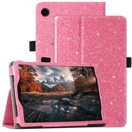 JKhandy Case for 2024 TCL Tab 8 SE Model 6048E / TCL Tab 8 Plus Model 9138S / TCL Tab 8 LE Model 9137W / TCL TAB 8 WiFi Model 9132X, Leather Protective Tablet Cover with Pencil Holder, Glitter Pink