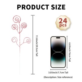 24 Pieces Glitter Christmas Picks Ornaments 10 Inches Decorative Sticks Candy Picks Curly Sprays Twigs for Christmas Tree Branches Vase Fillers Crafts Wreath Garland Party Wedding Holiday (24, Pink)